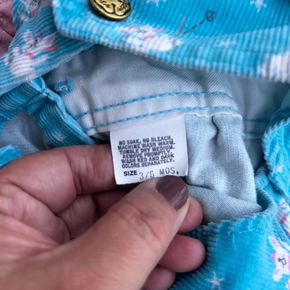 Vintage OshKosh B'gosh Baby Teal Bunny Corduroy Overalls Size 3/6‎ Months
